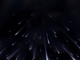 night sky with starfall. bright meteor stream. meteor shower background with falling glowing meteori