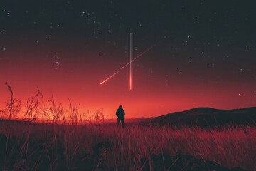 a dramatic image of a meteor streaking across the night sky, captured by a hunter during a field exp