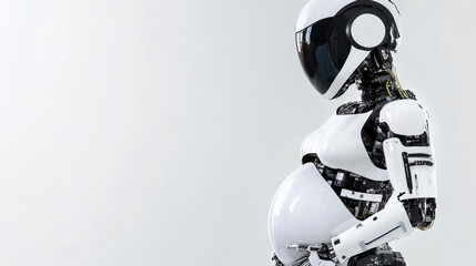 Poster - A humanoid robot with a sleek white exterior showcases an advanced design featuring a pronounced pregnant silhouette.