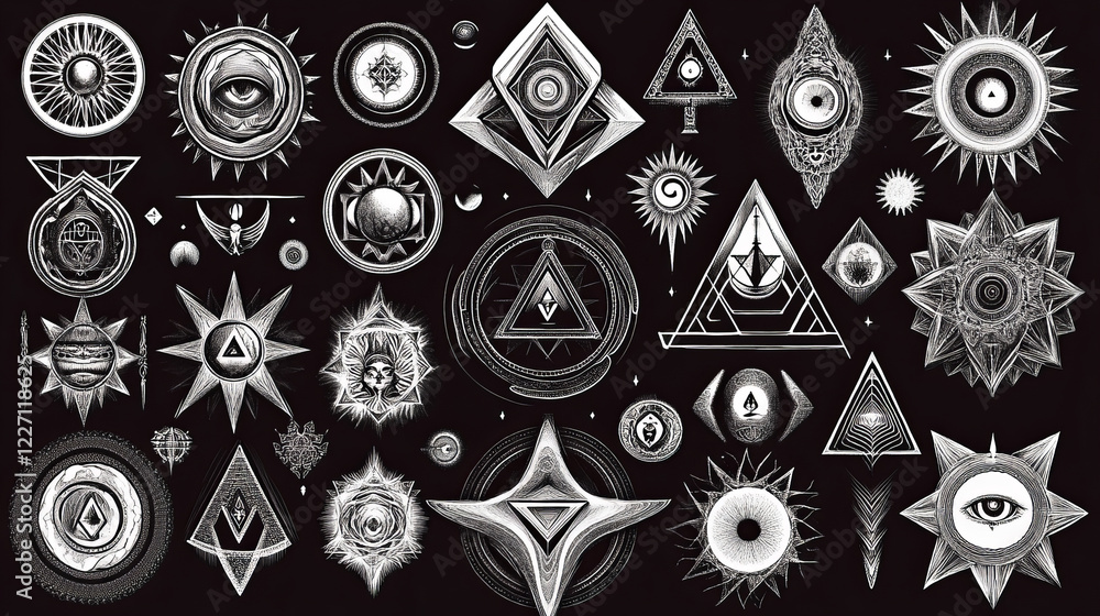 Geometric Magic Sacred geometric shapes. Mystery, magic and esoteric symbols formed ...