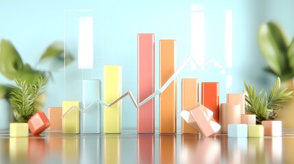 Fototapete - Sleek and modern 3D data charts and graphs with luminous color gradients innovative data layouts and transparent overlays set against a stark white background with dramatic highlights