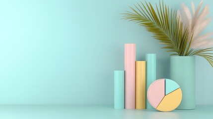 Leinwandbilder - Futuristic yet playful pastel colored 3D bar and pie chart data visualization setup seamlessly blending into an elegant office desk environment with precision lighting and depth  A modern
