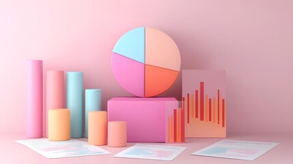 Aufkleber - Corporate Finance Analytics with Dynamic 3D Pie Chart Centerpiece   A Compelling Business Data Visualization Scene with Market Analysis Documents Charts and Spreadsheets