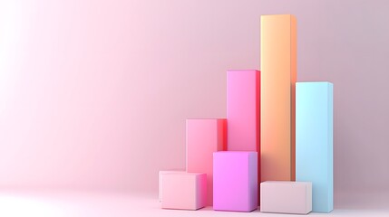 Leinwandbilder - Futuristic and dynamic 3D bar graph with an iridescent gradient rising from shortest to tallest symbolizing business growth success and innovation