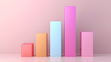Leinwandbilder - Futuristic 3D bar graph with an iridescent gradient rising dynamically from shortest to tallest symbolizing business growth success and innovation