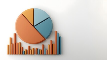 Leinwandbilder - Vibrant 3D data visualization display featuring a sleek arrangement of colorful geometric pie charts line graphs and bar charts on a clean white minimalist background with crisp shadows