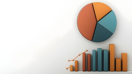 Fototapete - Vibrant 3D data visualization display featuring a sleek arrangement of colorful geometric pie charts line graphs
