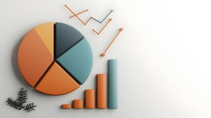 Fototapete - Futuristic 3D infographic composition featuring a variety of multicolored pie graphs ascending line charts and abstract data visualization elements