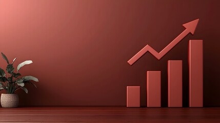 Fototapete - Vibrant 3D bar chart with an upward arrow symbolizing financial growth and business success set against a clean and minimalistic background with soft shadows  Representing data analytics