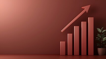 Poster - Vibrant 3D Bar Chart with an Upward Arrow Against a Clean Minimalistic Background   Symbolizing Financial Growth Business Success and Positive Trends