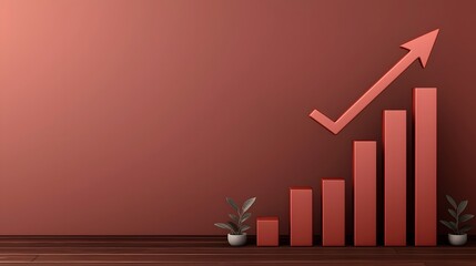 Aufkleber - Visually Captivating 3D Bar Graph with a Dynamic Upward Pointing Arrow Representing Exponential Business Success Revenue Increase and Corporate Achievements Against a Sleek Minimalist Background