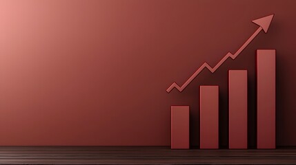 Leinwandbilder - Polished 3D Bar Graph with Rising Arrow Visualization Representing Successful Investment Expansion and Economic Growth on a Minimalistic and Modern Backdrop