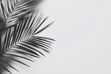 Poster - Elegant monochrome composition featuring palm leaves against a minimalist white background