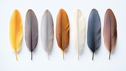 Sticker - Colorful bird feathers arranged on white background, design element