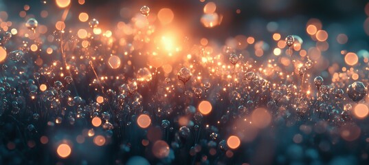 Wall Mural - abstract background, bokeh circles, blurred lights, golden, orange and blue hues with lens flare