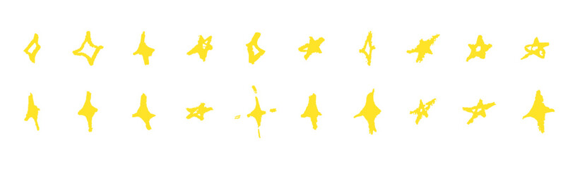 Wall Mural - set of gold chalk drawing stars. shine or sparkle doodle collection. children style yellow wax penci