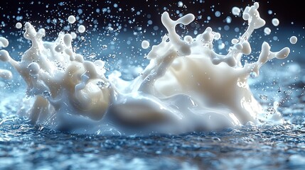 Wall Mural - Liquid splash of white on wet surface, with dark blurry background, suitable for ads