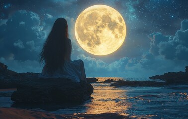 silhouette of someone meditating peacefully beside a nighttime ocean dotted with stars