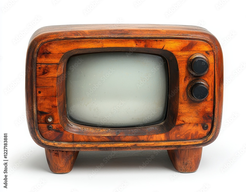 Vintage wooden TV box, cut-out frame and screen, blank monitor, 1970s ...