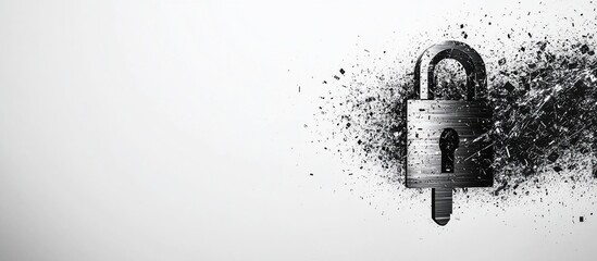 Disintegrating lock, white background, data breach concept