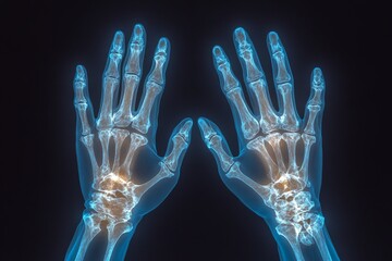 Aufkleber - X-ray of two human hands showing skeletal structure and joints in detail against a dark background