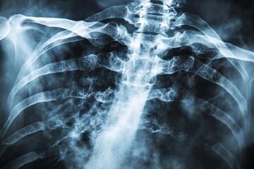 Poster - X-ray of human ribcage showing skeletal structure and spine detail during medical examination
