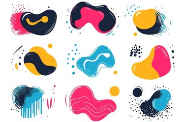Aufkleber - Colorful abstract shapes and patterns create a vibrant artistic display on white background