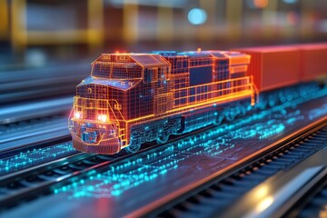 Aufkleber - Digital train model showcasing futuristic design on railway tracks during twilight hours