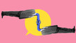 © master1305 - Surreal collage showing two people connected through blue pipeline, and yellow speech bubbles, symbolizing communication and networked conversations. Concept of business, cooperation