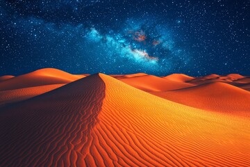 Wall Mural - Beneath the magic of a night sky featuring a starry gradient, the desert dunes rest quietly
