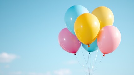 Wall Mural - Pastel balloons float against a clear blue sky. Perfect for celebrations and joyful occasions