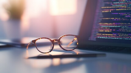 Glasses and Laptop with code