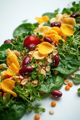 Wall Mural - A salad with beans, tomatoes, and other vegetables. The beans are in the middle of the salad and the tomatoes are on the left side