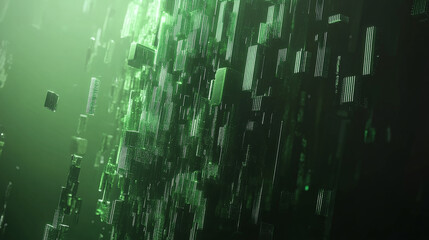 Futuristic green digital code with vertical streaming data