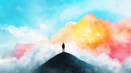 Wall Mural - Solitary Figure Overlooking Vibrant Cloudy Landscape