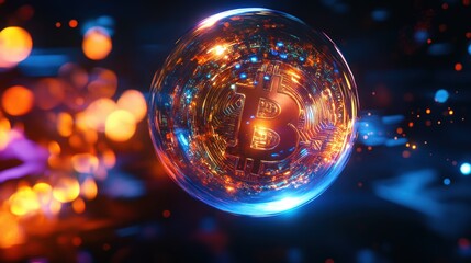 Wall Mural - a glowing, colorful sphere with the letter b in the center