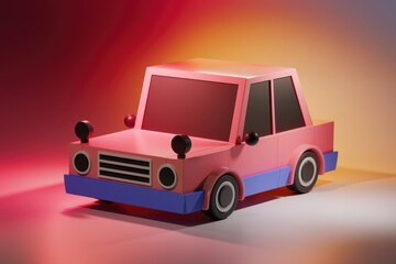 Wall Mural - A cute, low-poly pink car model rendered in a vibrant studio setting.
