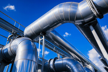 Aufkleber - Industrial pipes against a clear blue sky in daylight