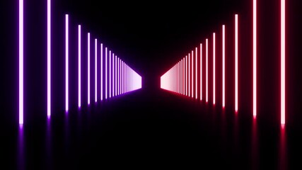 Wall Mural - abstract tunnel, path or road with neon glowing laser lines. futuristic sci fi infinity 3d animation