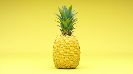 Sticker - Ripe Yellow Pineapple on Yellow Background