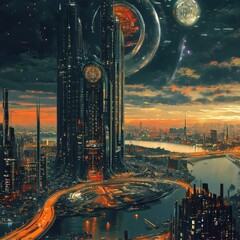 Wall Mural - A cityscape with a large building in the center