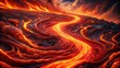 © Praphunsak - A vibrant red lava flow with intricate patterns and swirling motions against a dark background, evoking a sense of intense heat and energy, fiery, geological