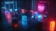 © G.Go - A neon room with many computers and neon lights