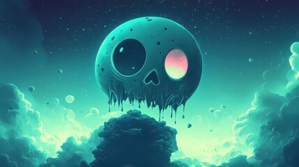 Wall Mural - Melted Skull Planet In A Dreamlike Cosmic Landscape