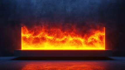 Wall Mural - A fire is burning in a glass box
