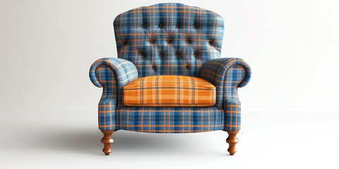 Wall Mural - Plaid chair on white background