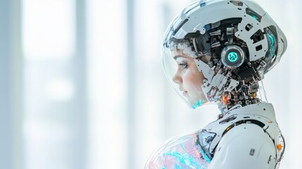 Leinwandbilder - In a futuristic setting, a humanoid robot with intricate technology symbolizes the advancements in pregnancy and embryo development.