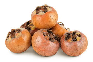 Wall Mural - Brown fresh medlars isolated on white background. Mespilus germanica close-up