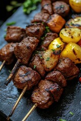 Wall Mural - Skewers with Meat and Vegetables