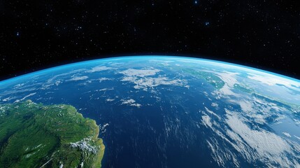 Wall Mural - Aerial view of earth from space showcasing continents and clouds in a vast cosmic background